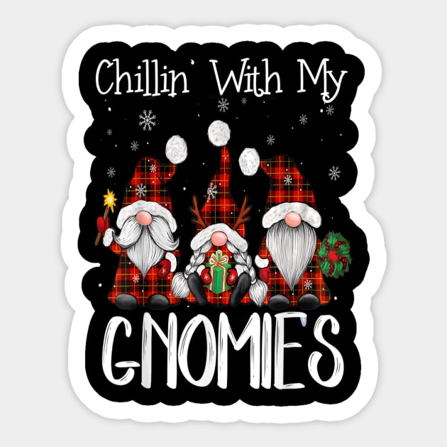 Chillin With My Gnomies Buffalo Red Plaid Christmas Gnome Sticker by Schoenberger Willard